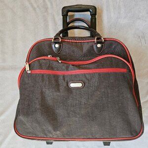 BAGGALLINI Brown/Red '2 Wheel Tote' Carry On Luggage, 4 zip pockets/compartments